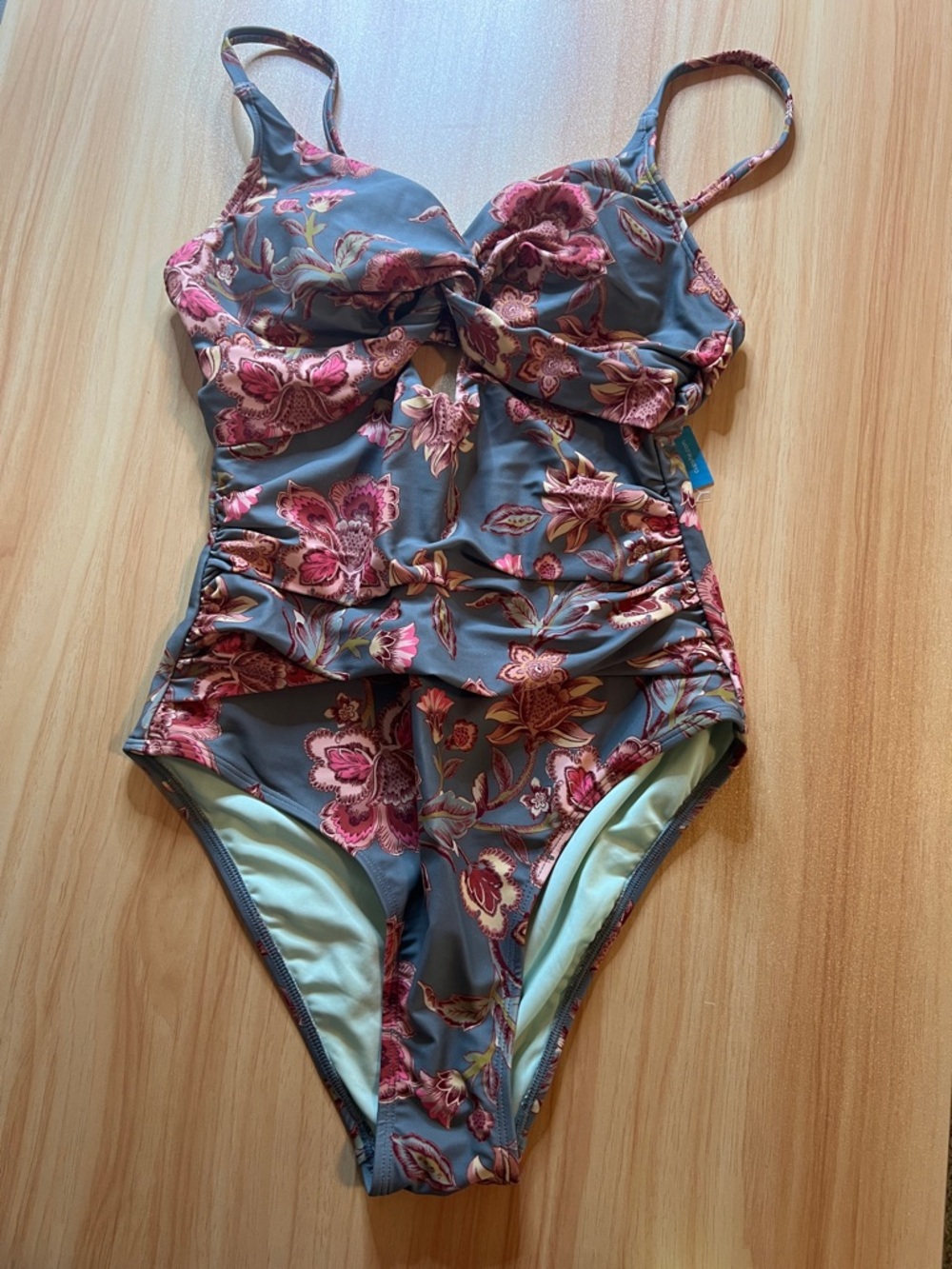 Cupshe Gray One-Piece Swimsuit with Pink Floral Accents